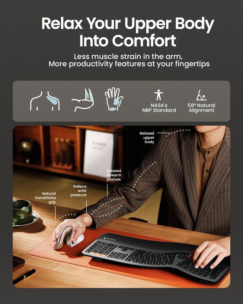 ProtoArc Ergonomic Mouse, EM11 NL Bluetooth Rechargeable Wireless Vertical Mouse, 3 Multi-Device Connectivity for Computer/PC/Laptop, 2.4GHz Optical Mice for Windows, Mac OS, White Gold - Image 4